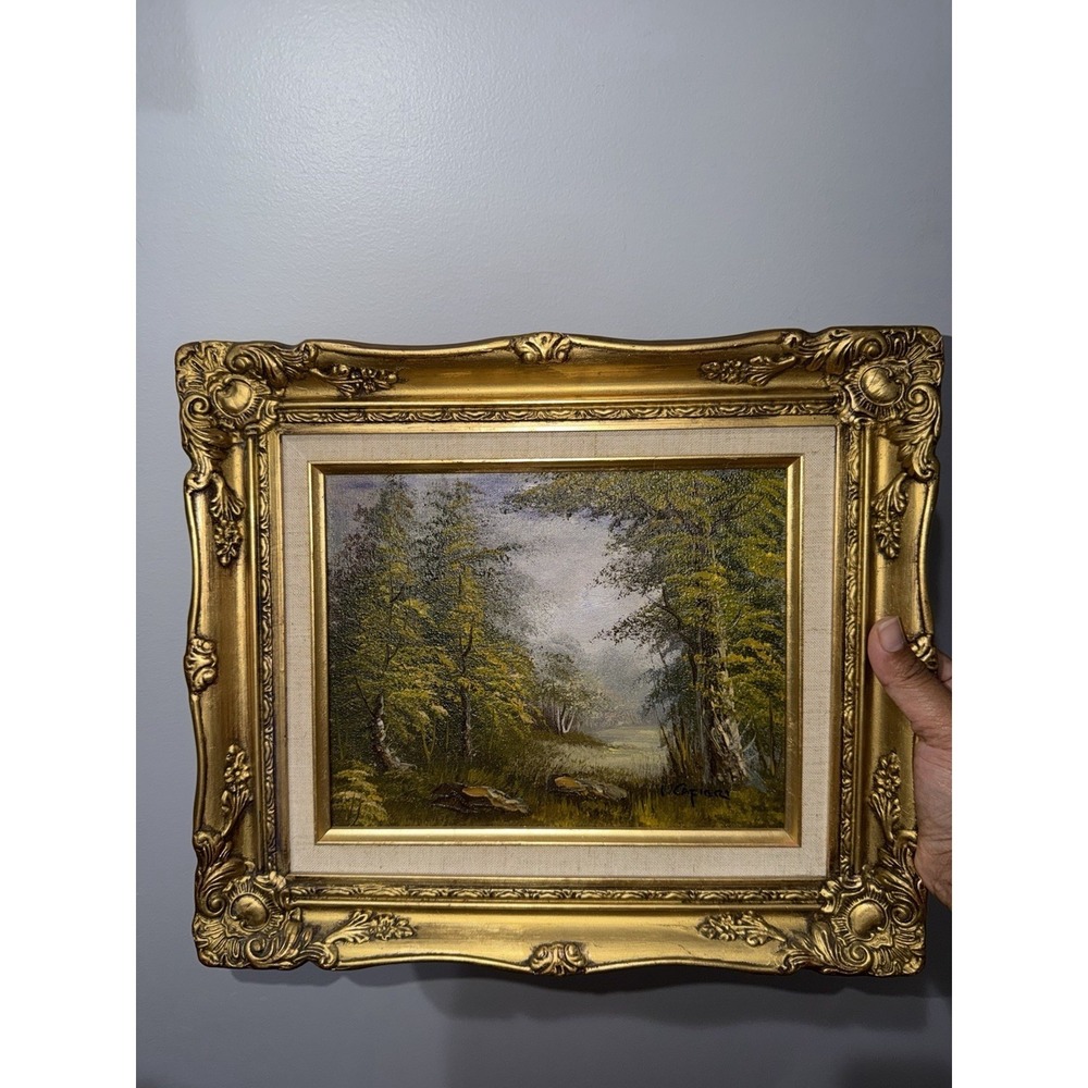 Irene Cafieri Oil on Canvas Tree Landscape Painting 14.5x12.5"